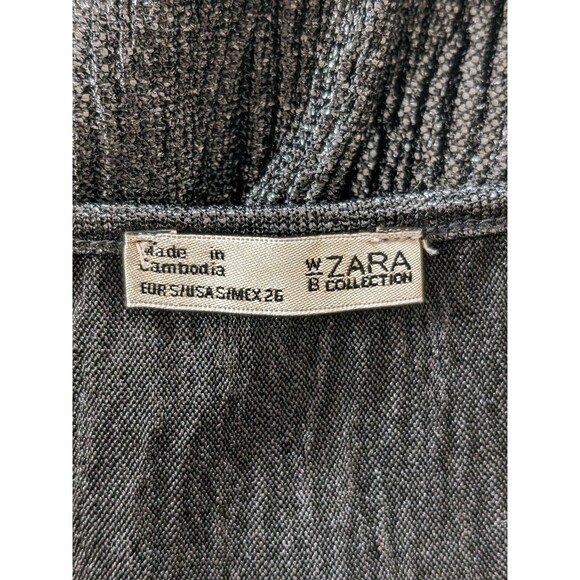 Zara Faux Wrap Dress Metallic Black Shimmer Slinky Textured Sz 8 (S/M) - Picture 7 of 8